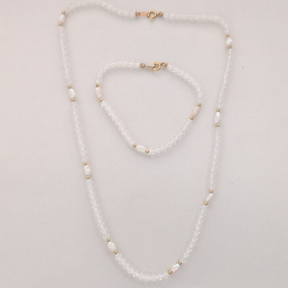 Vintage 14KT G.F. (gold filled) Seed Pearl Ball Beaded Glass Necklace & Bracelet